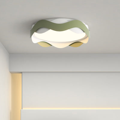 Contemporary Creative Cream Waves Round Acrylic Iron LED Flush Mount Ceiling Light For Living Room