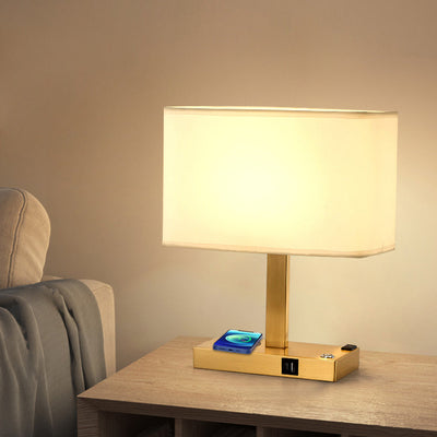 Modern Minimalist Rectangular Cloth Iron 1-Light Table Lamp For Living Room