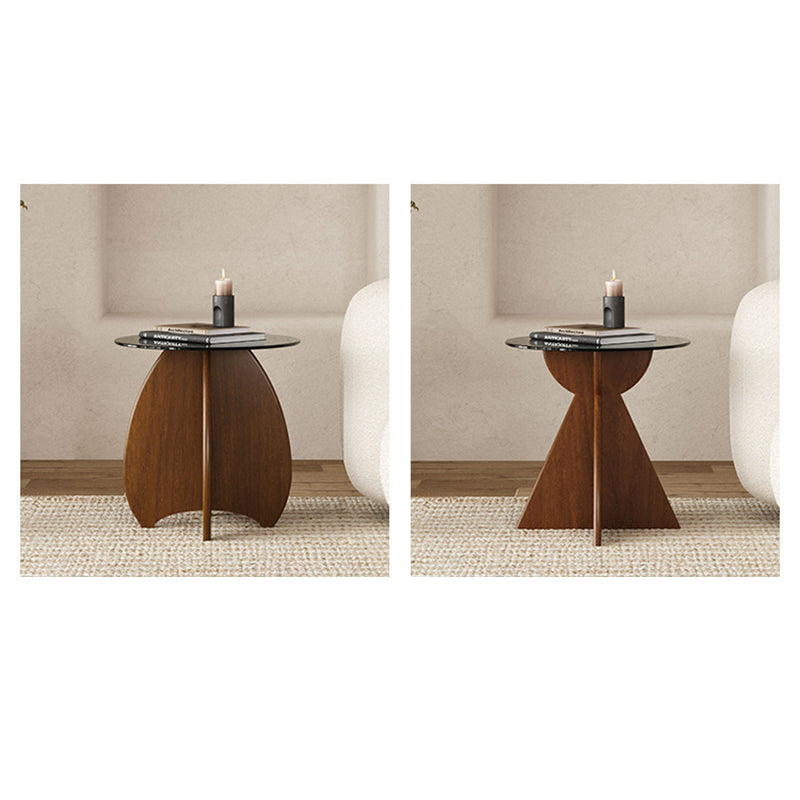 Contemporary Nordic Round Cross-Legged Glass Pine Wood Side Table For Living Room