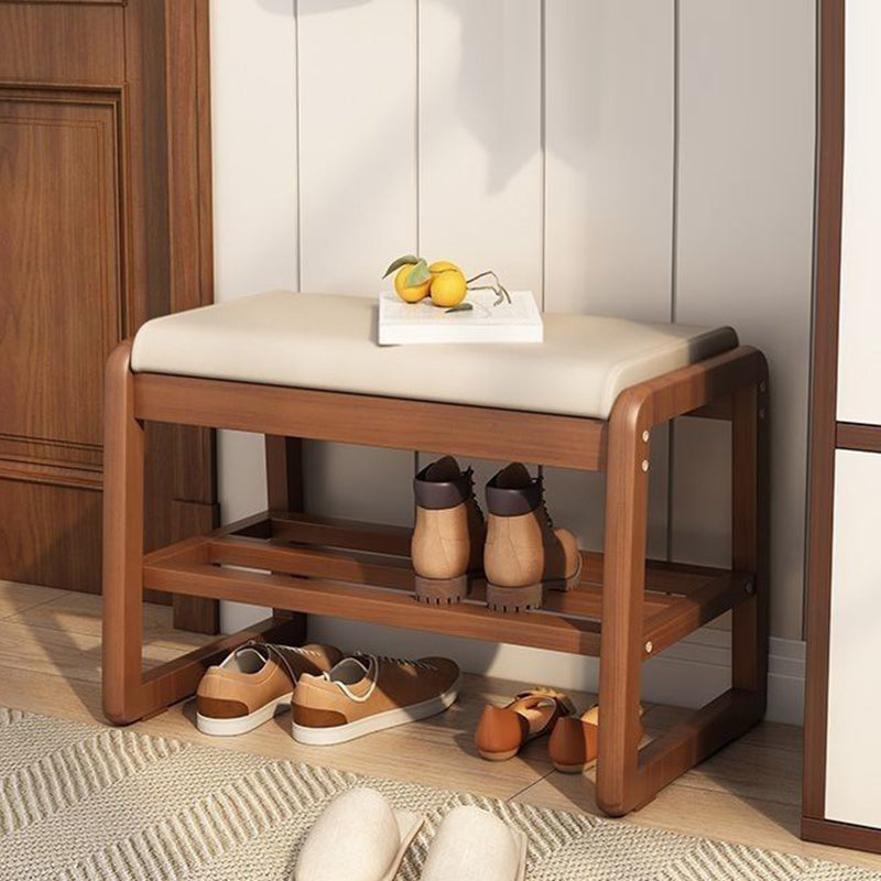 Modern Minimalist Rectangular Solid Wood Leather Shoe Storage Benches For Entryways