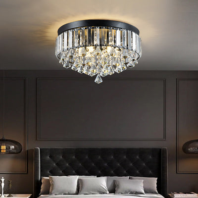 Modern Luxury Round Iron Crystal Beads 6/9-Light Flush Mount Ceiling Light For Living Room