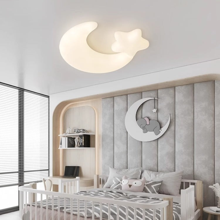 Modern Art Deco Kids PE Iron Star Moon LED Flush Mount Ceiling Light For Bedroom