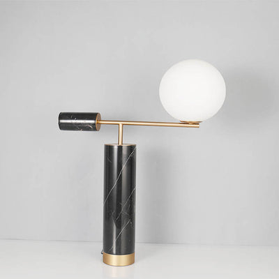 Lampe de table cylindrique à 1 lumière avec boule de verre à texture de marbre moderne nordique