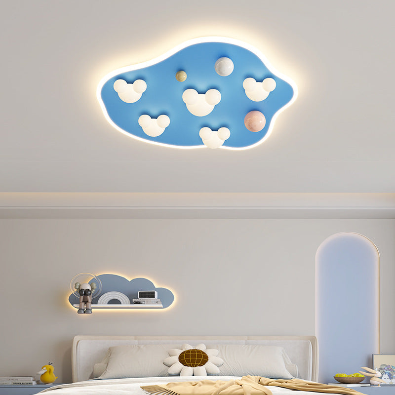 Contemporary Creative Kids Iron Acrylic Round Irregular Shape Mouse Cloud LED Flush Mount Ceiling Light For Bedroom