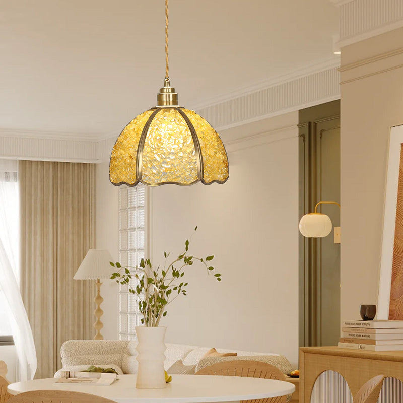 Modern Art Deco Half Round Ball Copper Crystal 1-Light Pendant Light For Dining Room