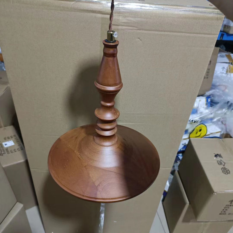 Traditional Japanese Cone Copper Solid Wood 1-Light Pendant Light For Bedroom