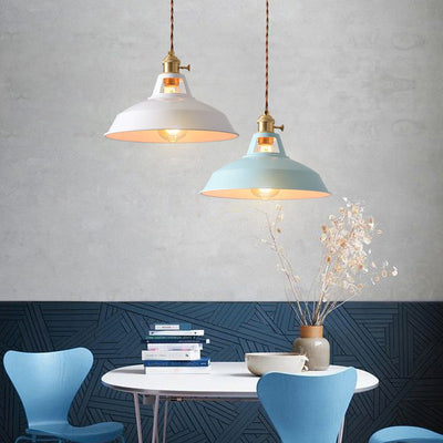 Contemporary Scandinavian Round Macaron Iron 1-Light Pendant Light For Living Room