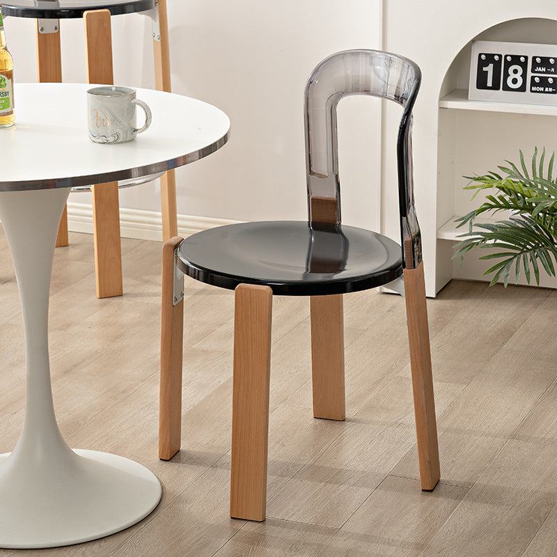 Modern Minimalist Round Wooden ABS PC Chair Four Legs Backrest For Living Room