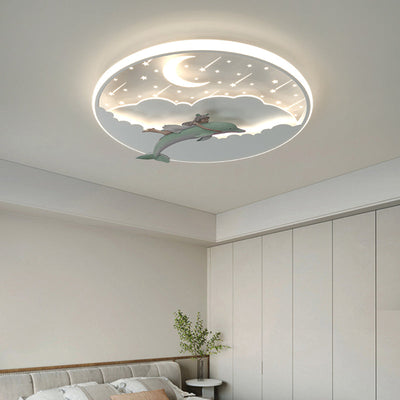 Modern Art Deco Dolphin Round Acrylic Iron LED Flush Mount Ceiling Light For Living Room