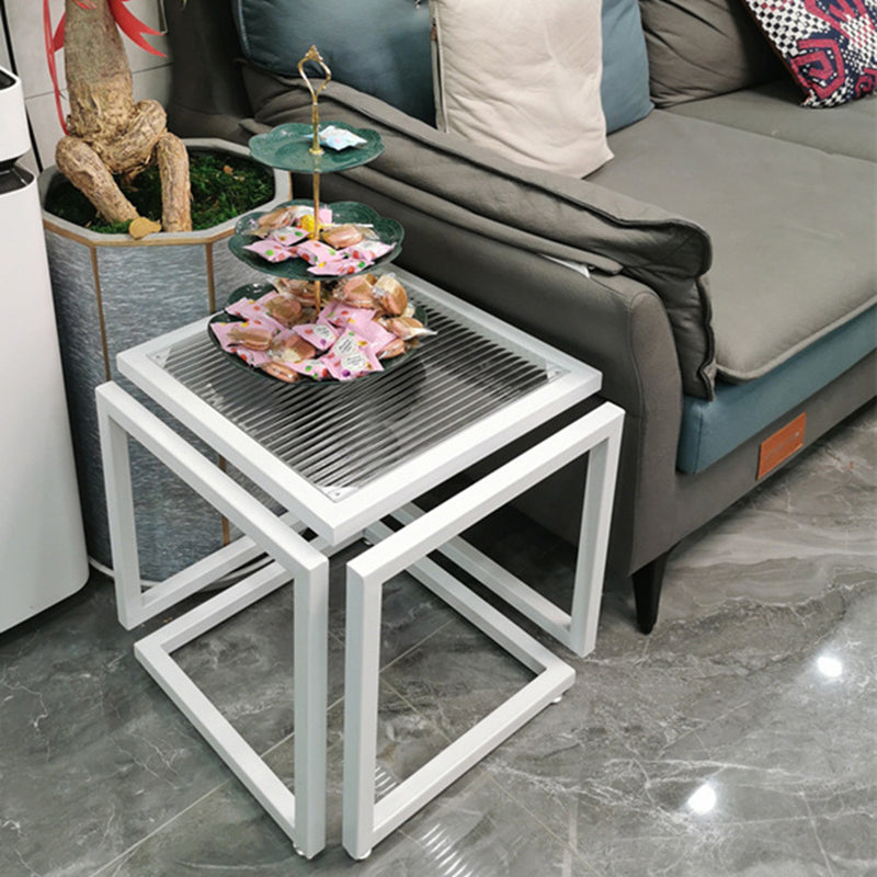 Contemporary Simplicity Square Glass Iron Side Table For Living Room