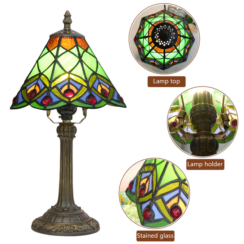 Traditional Tiffany Resin Glass Conic Bead 1-Light Table Lamp For Bedside