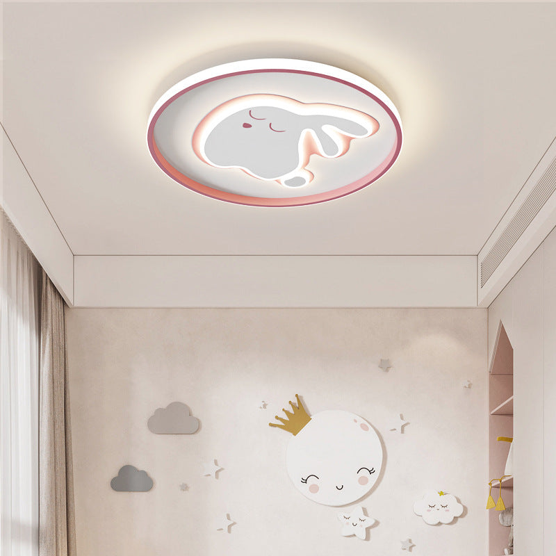 Contemporary Creative Cartoon Rabbit Iron Acrylic LED Kids Flush Mount Ceiling Light For Bedroom