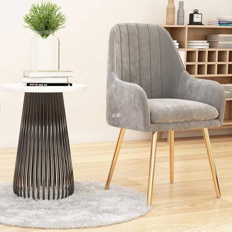 Contemporary Scandinavian Velvet Leather Sponge Emulsion Metal Square Vanity Stool Backrest Armrest For Bedroom