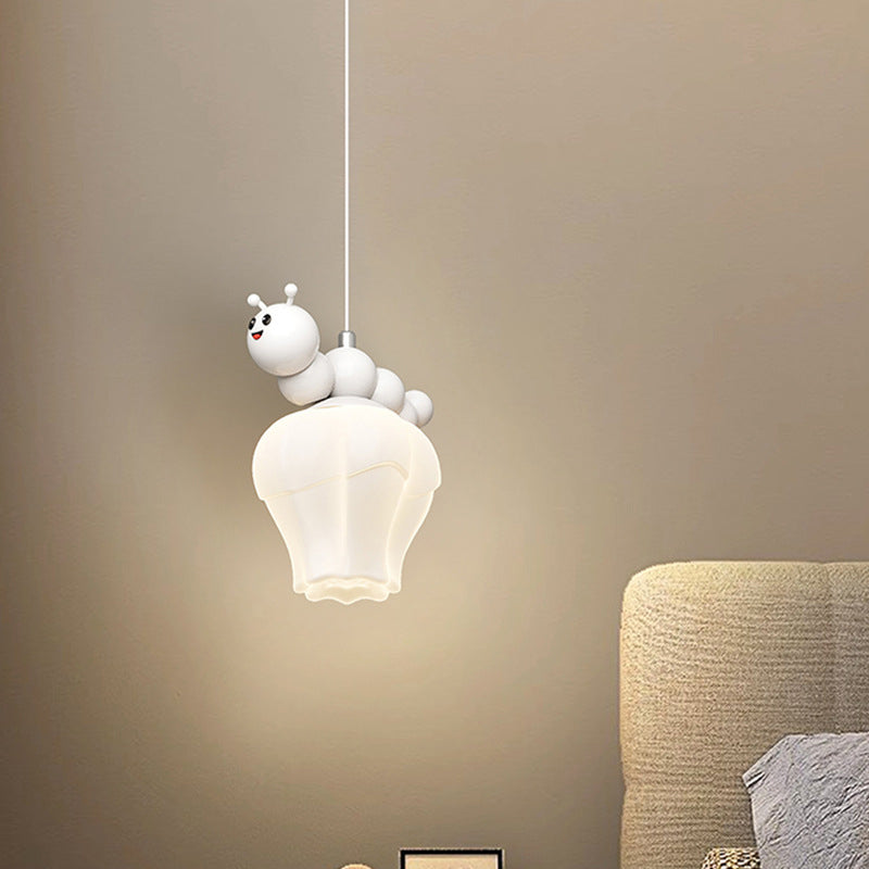 Contemporary Creative Cartoon Resin Caterpillar Flower Bud Shade LED Pendant Light For Bedroom