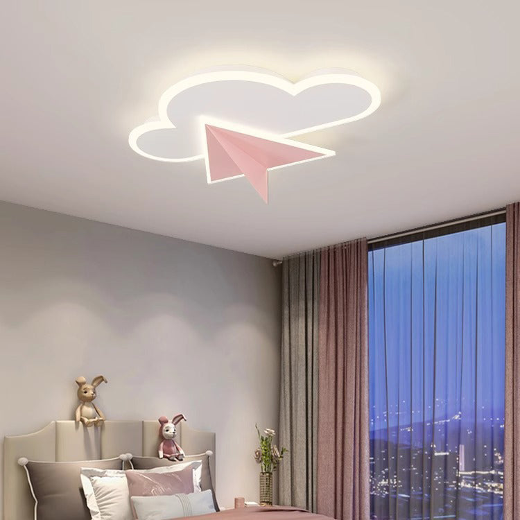 Modern Art Deco Kids Iron Acrylic Cloud Plane LED Flush Mount Ceiling Light For Bedroom