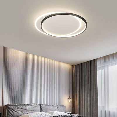 Modern Minimalist Two Round Aluminum Iron Acrylic Silicone LED Flush Mount Ceiling Light For Bedroom