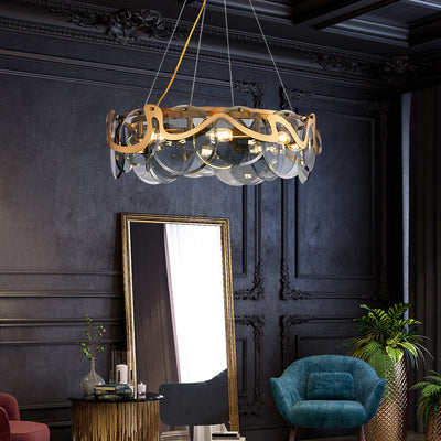 Contemporary Luxury Gold Finish Frame Cloud Texture Glass Disc 8/10-Light Chandelier For Living Room