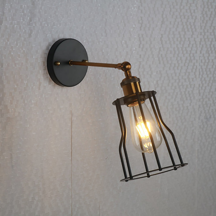 Contemporary Industrial Round Iron Cage 1-Light Wall Sconce Lamp For Living Room