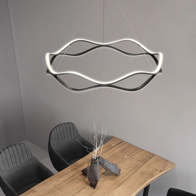 Contemporary Nordic Iron Aluminum Silica Round Wave LED Chandelier For Dining Room