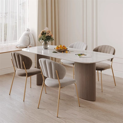 Contemporary Nordic Round Cotton Linen Upholstered Dining Chair Backrest For Dining Room