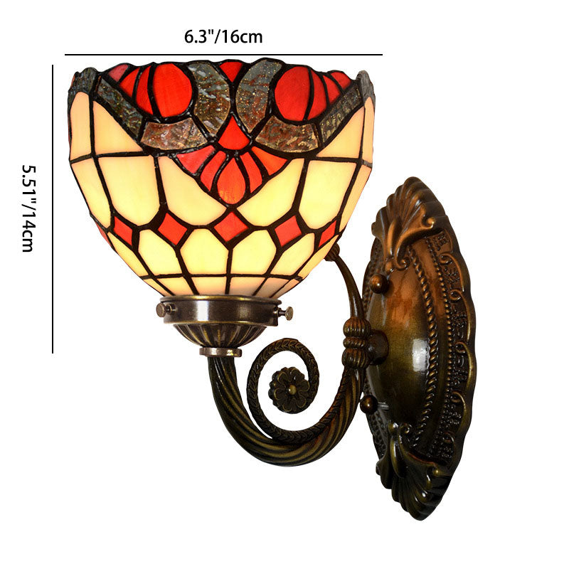 Traditional Tiffany Half Circle Curved Iron Glass 1-Light Wall Sconce Lamp For Bedroom