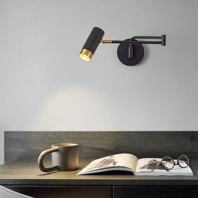 Modern Minimalist Cylinder Telescopic Swing Arm Iron 1-Light Wall Sconce Lamp For Bedroom