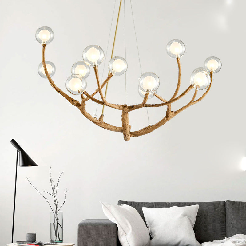 Contemporary Creative Ball-in-Ball Tree Branch Hardware Glass 8/12/16/20 Light Chandelier For Living Room