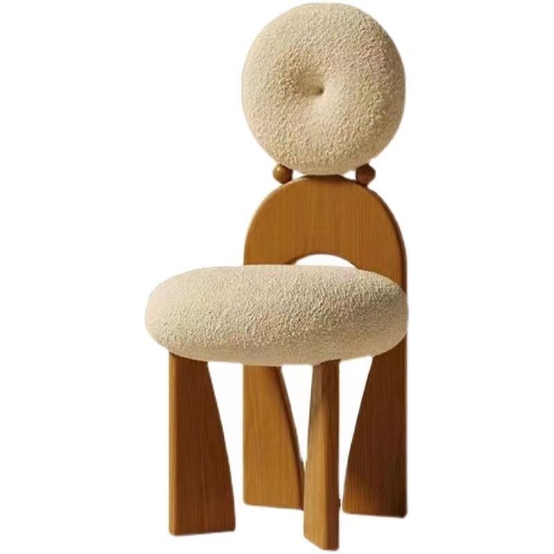 Contemporary Creative Velvet Upholstered Arc Wood Frame Vanity Stool Backrest Armless For Bedroom