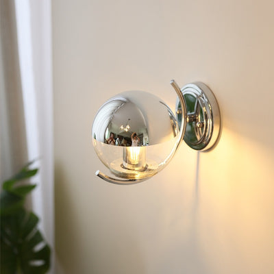 Modern Simplicity Silver Finish Frame Spherical Glass Shade 1-Light Wall Sconce Lamp For Bedroom