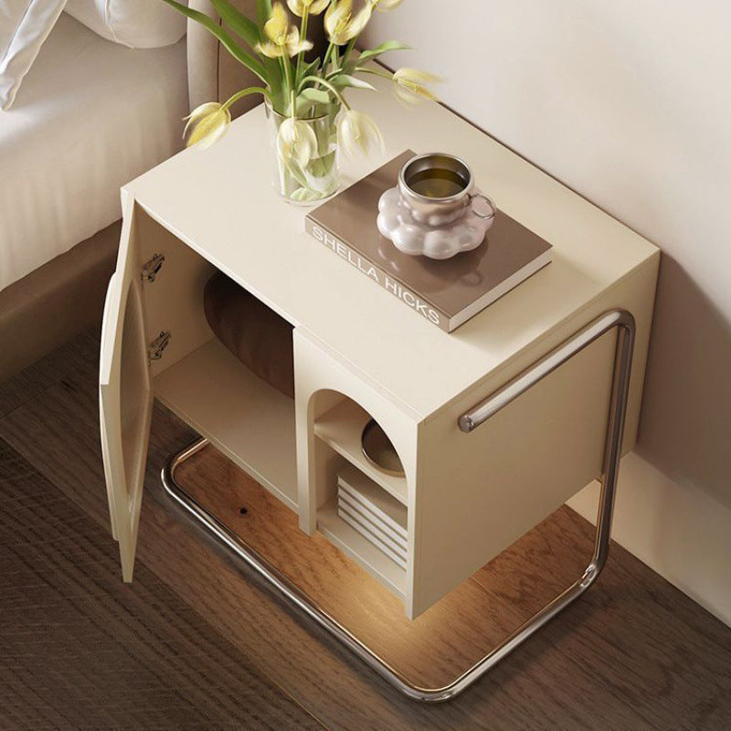 Modern Minimalist Rectangular Glass Wood-Based Panel Stainless Steel Nightstand 3-Cabinet For Bedroom