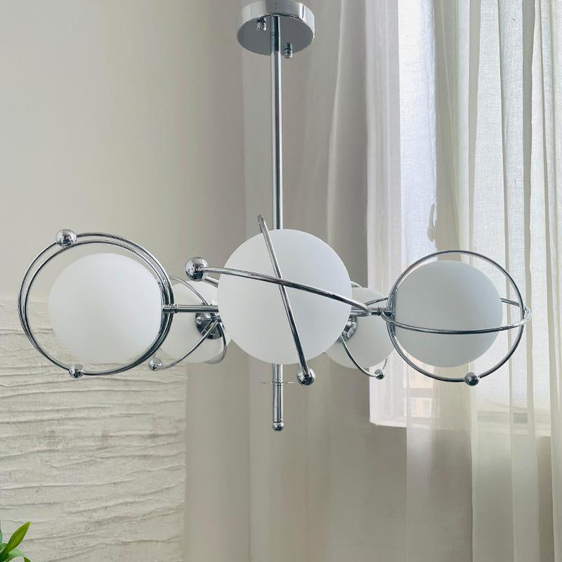 Modern Minimalist Orb Branch Border Glass Iron 5-Light Chandelier For Bedroom