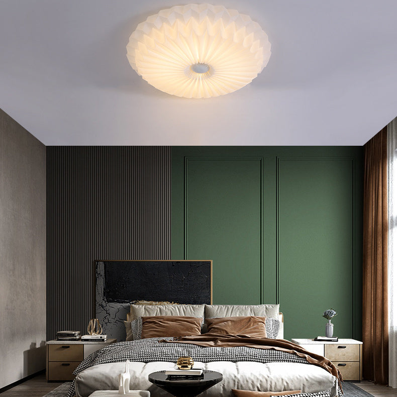 Modern Simplicity Metal Acrylic Round Pleated LED Flush Mount Ceiling Light For Bedroom