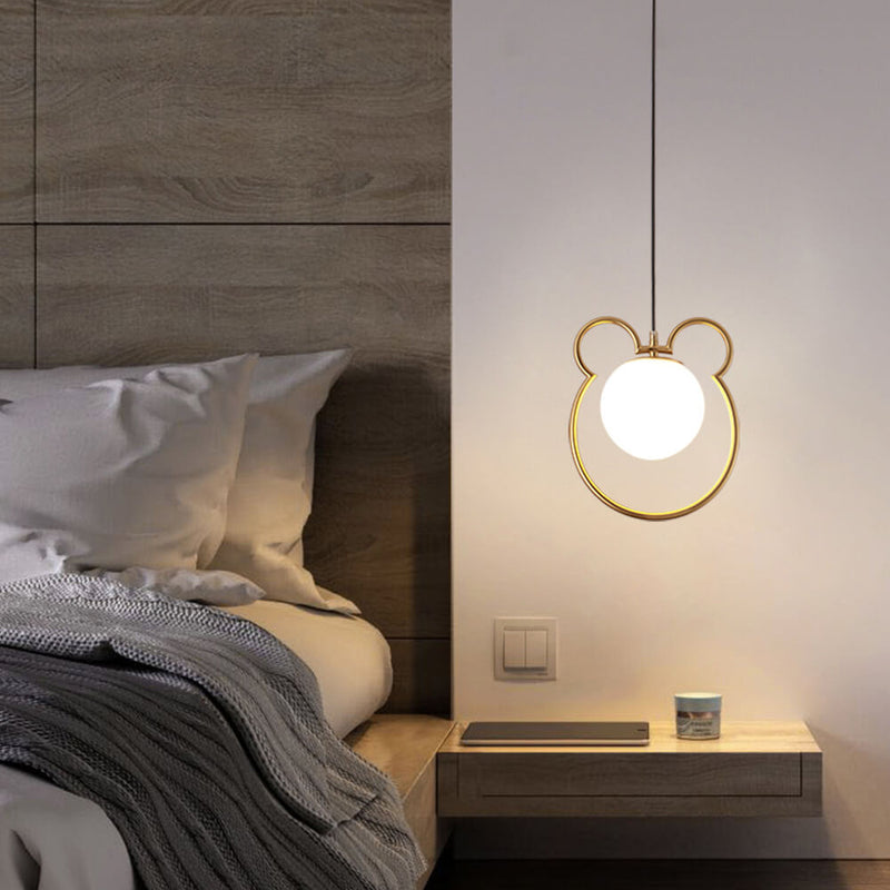 Contemporary Creative Mouse Iron Frame Globe Glass Shade 1-Light Pendant Light For Bedroom