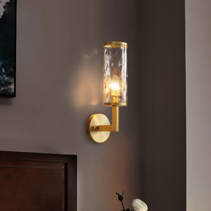 Modern Luxury Textured Glass Column Brass 1-Light Wall Sconce Lamp