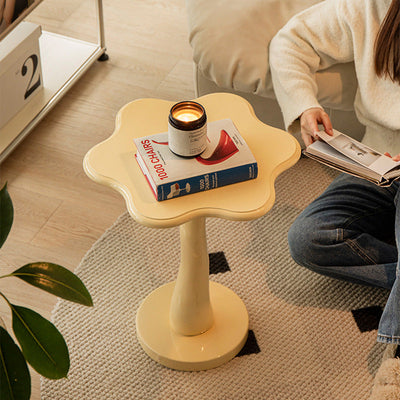 Traditional French Round Petal Design Wood Iron Side Table For Living Room