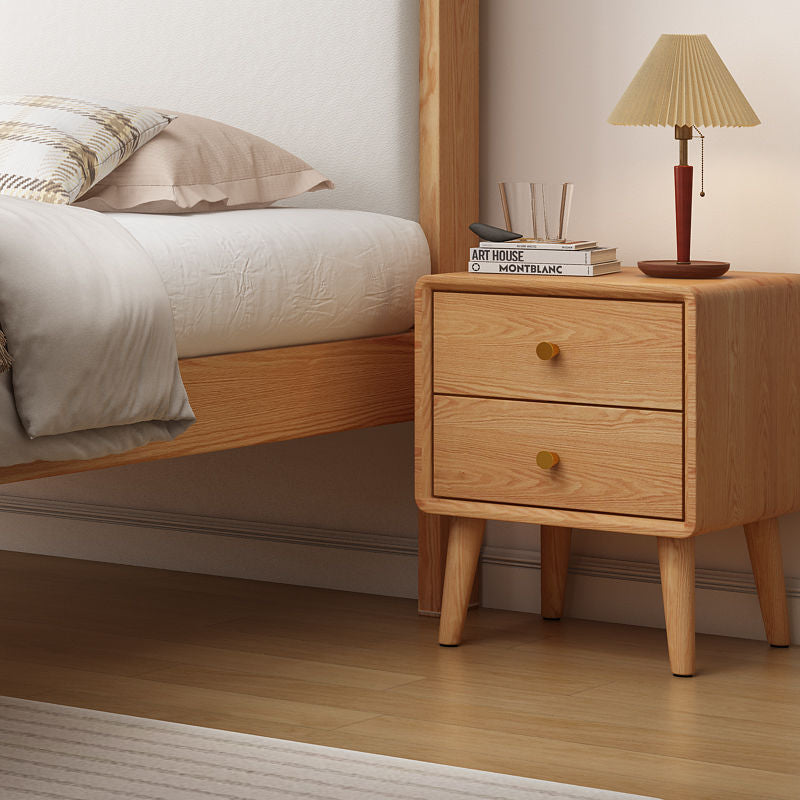 Modern Minimalist Rectangular Solid Wood Nightstand 2-Drawer For Bedroom