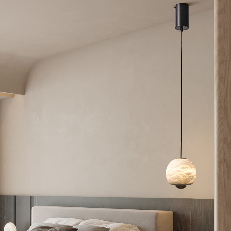 Modern Light Luxury Marble Round Ball Brass LED Pendant Light