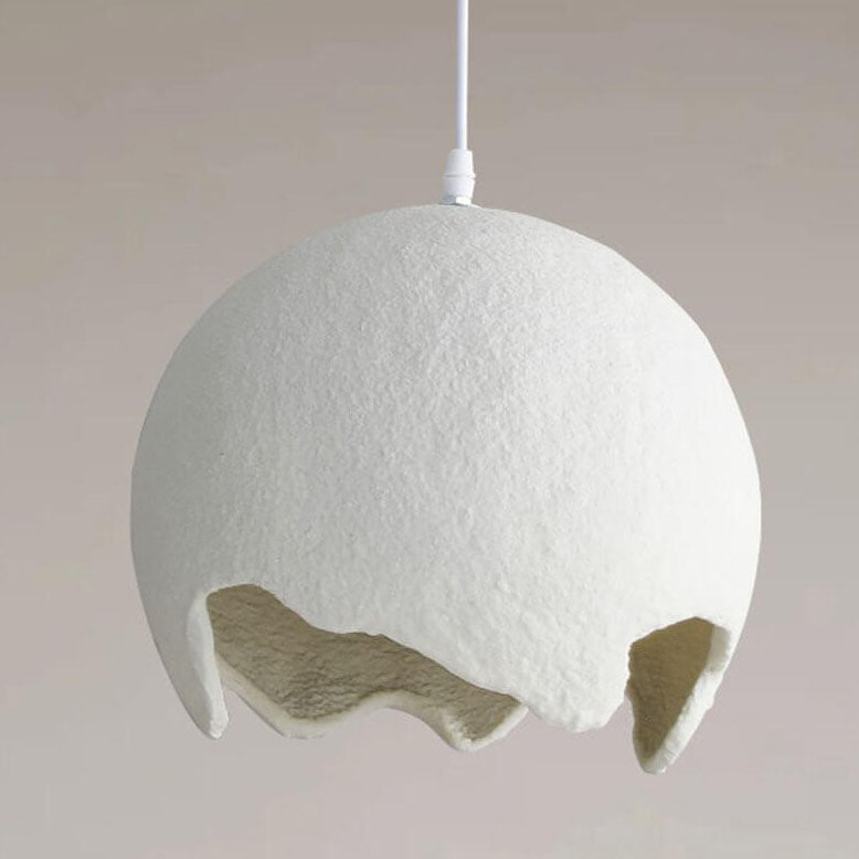 French Modern Cream Eggshell Shape Resin Iron 1-Light Pendant Light