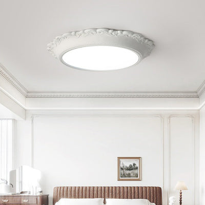 Modern Minimalist PU Engraved Round Edge Acrylic LED Flush Mount Ceiling Light For Living Room