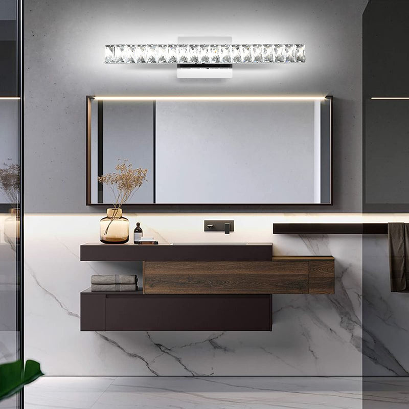 Modern Luxury Strip Rectangular Rotatable Stainless Steel Crystal LED Wall Sconce Lamp Vanity Light For Bathroom