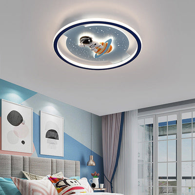 Contemporary Creative Childlike Spaceman Rabbit Design LED Kids Flush Mount Ceiling Light For Bedroom