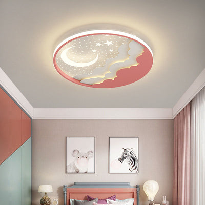 Contemporary Creative Cartoon Stars Moon Acrylic LED Kids Flush Mount Ceiling Light For Living Room