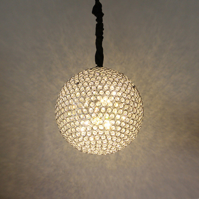 Modern Minimalist Round Iron Crystal 4-Light Chandelier For Living Room