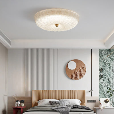 Modern Simplicity Copper Glass Round LED Flush Mount Ceiling Light For Bedroom