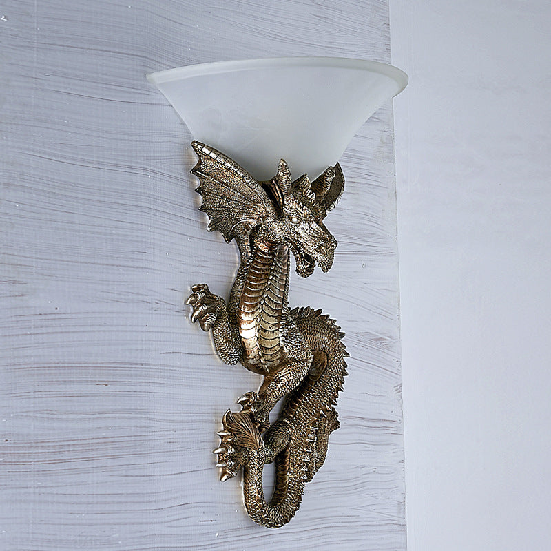 Traditional European Resin Glass Dragon Semi-Circular 1-Light Wall Sconce Lamp For Living Room