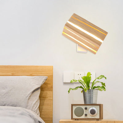 Modern Minimalist Geometric Cuboid Cracked Wood Grain LED Wall Sconce Lamp For Living Room