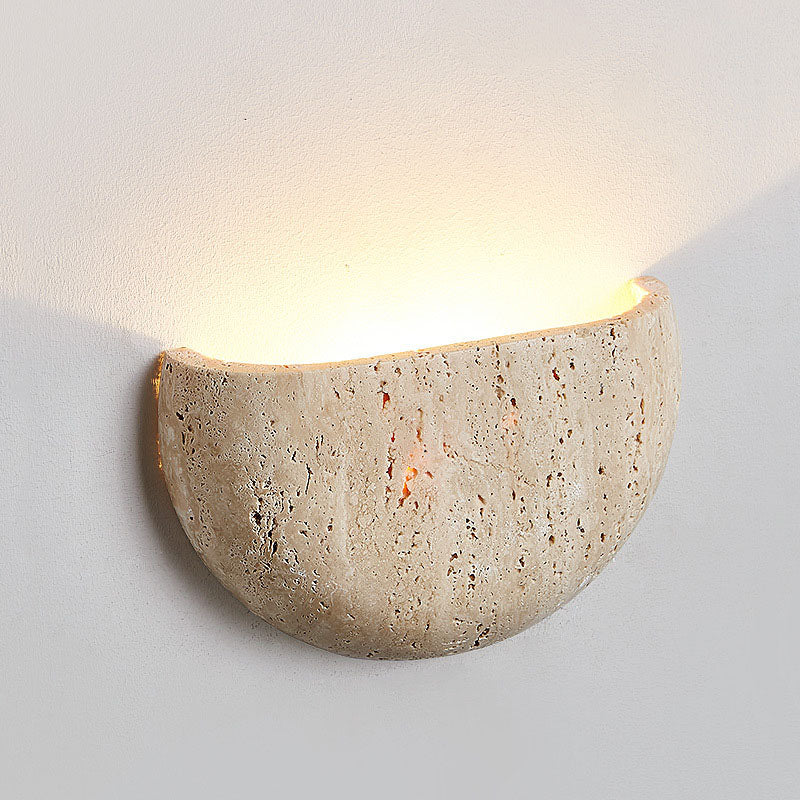 Traditional Japanese Oval Stone 1-Light Wall Sconce Lamp For Living Room