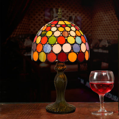 Traditional Tiffany Dome Aluminum Glass 1-Light Table Lamp For Living Room