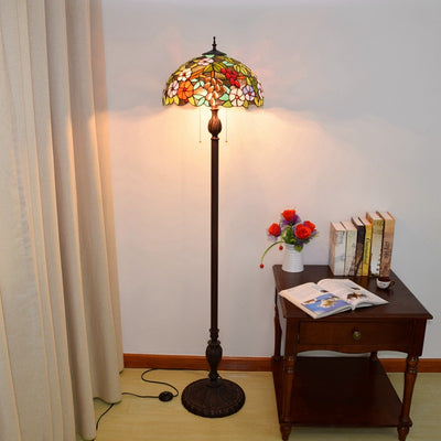 Traditional Tiffany Dome Iron Resin Glass 3-Light Standing Floor Lamp For Living Room