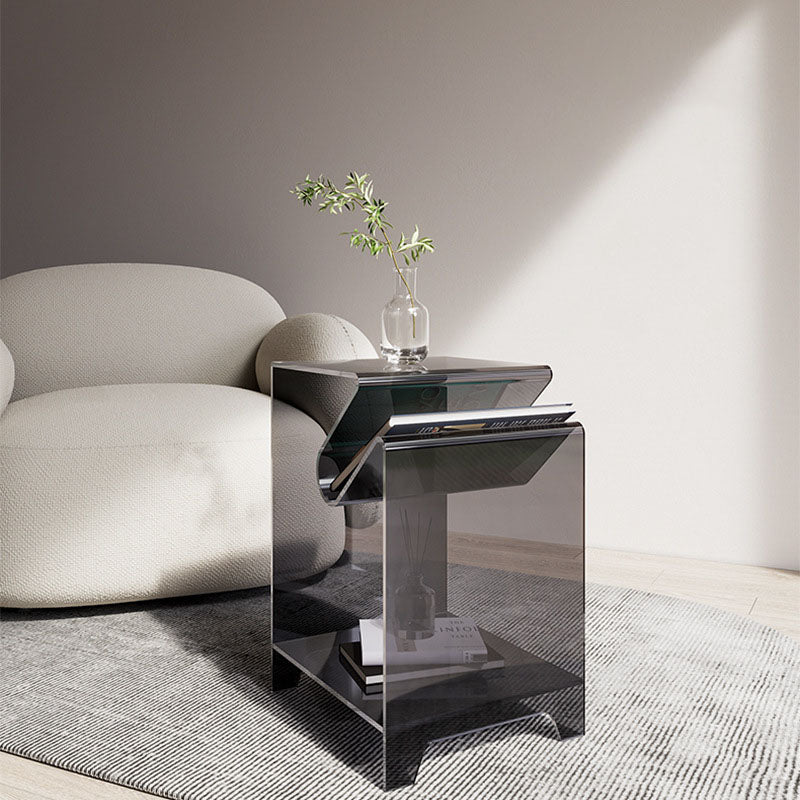 Modern Minimalist Square Acrylic End Table Two Tiers For Living Room